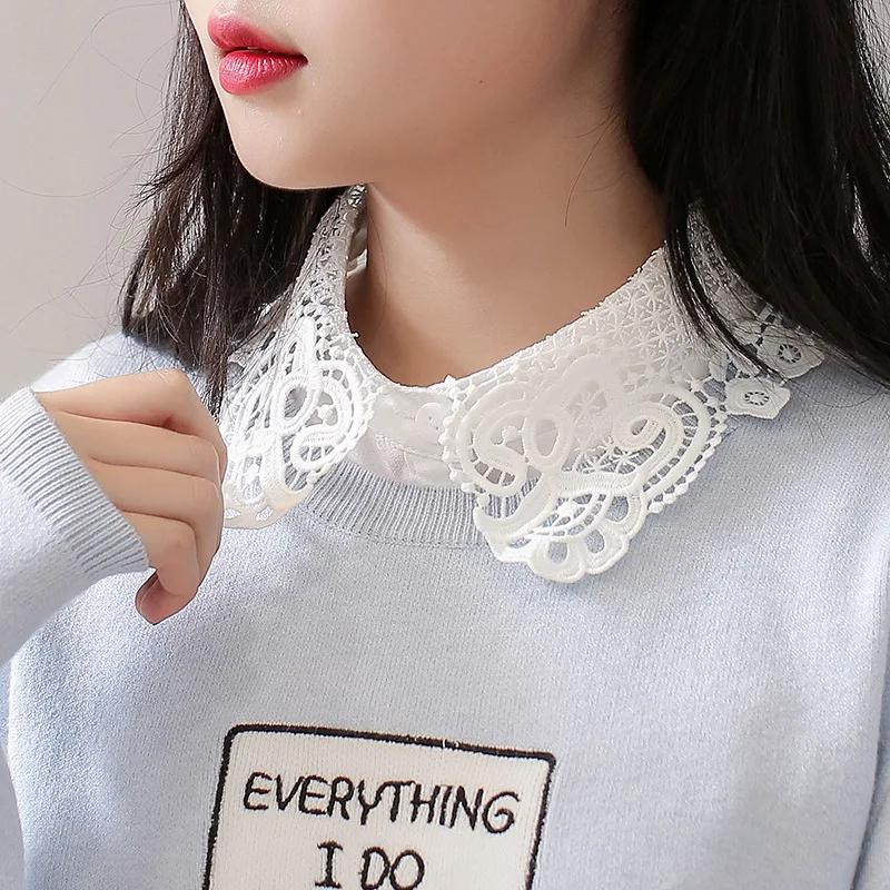 Vintage White Lace Detachable Collars For Women Floral Hollow Out False Collar Shirt Fake Half Shirt Collar Removable Faux Col
