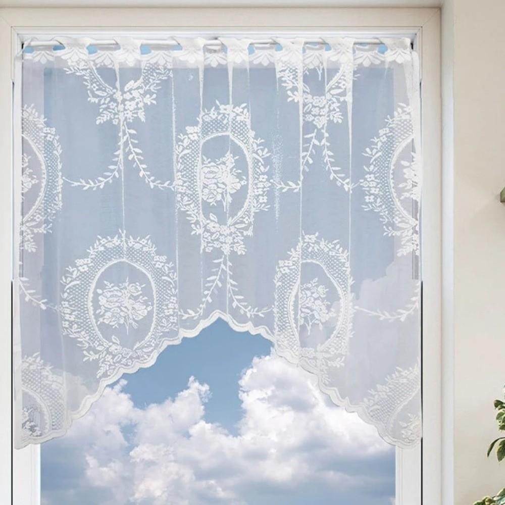 Fashion Lace Window Curtain Curved Short Partition Curtain White Butterfly Half Curtain Window Scarf