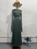 2025 Spring Socialite Slimming Spliced Glass Yarn Long Sleeve Satin Dress
