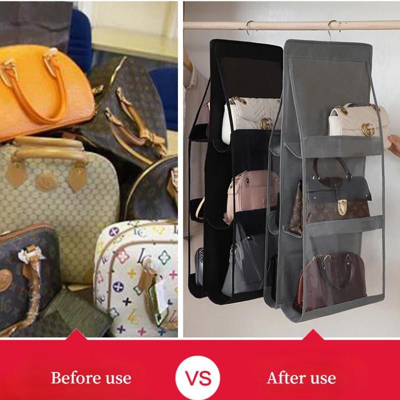 6/8 Pocket Hanging Handbag Organizer Handbag Storage Artifact Bag Dust-proof Cover Household Wardrobe Closet Organizer