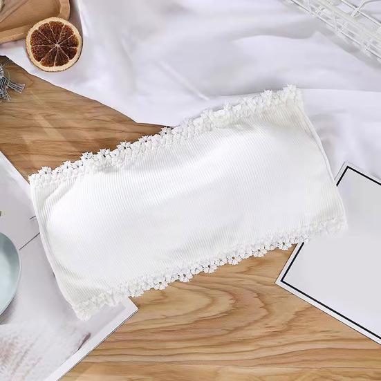 Damski niewidoczny biustonosz bez ramiączek antypoślizgowy Push Up miękki koronkowy wystrój zapobiegający ekspozycji jednokolorowe zapięcie z tyłu elastyczna dama Bandeau Tube Top biustonosz bielizna