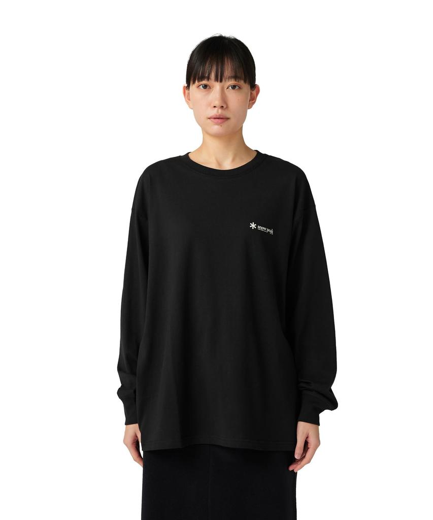 Snow Peak Soft Cotton Relaxed Logo Cut and Sew Long Sleeve and Size Black L/S T-Shirt TS-25AU010, T-Shirt, Men's Women's, L,