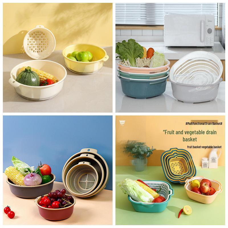 Hui Si Dual-Layer Kitchen Colander and Storage Basket for Fruits and Vegetables