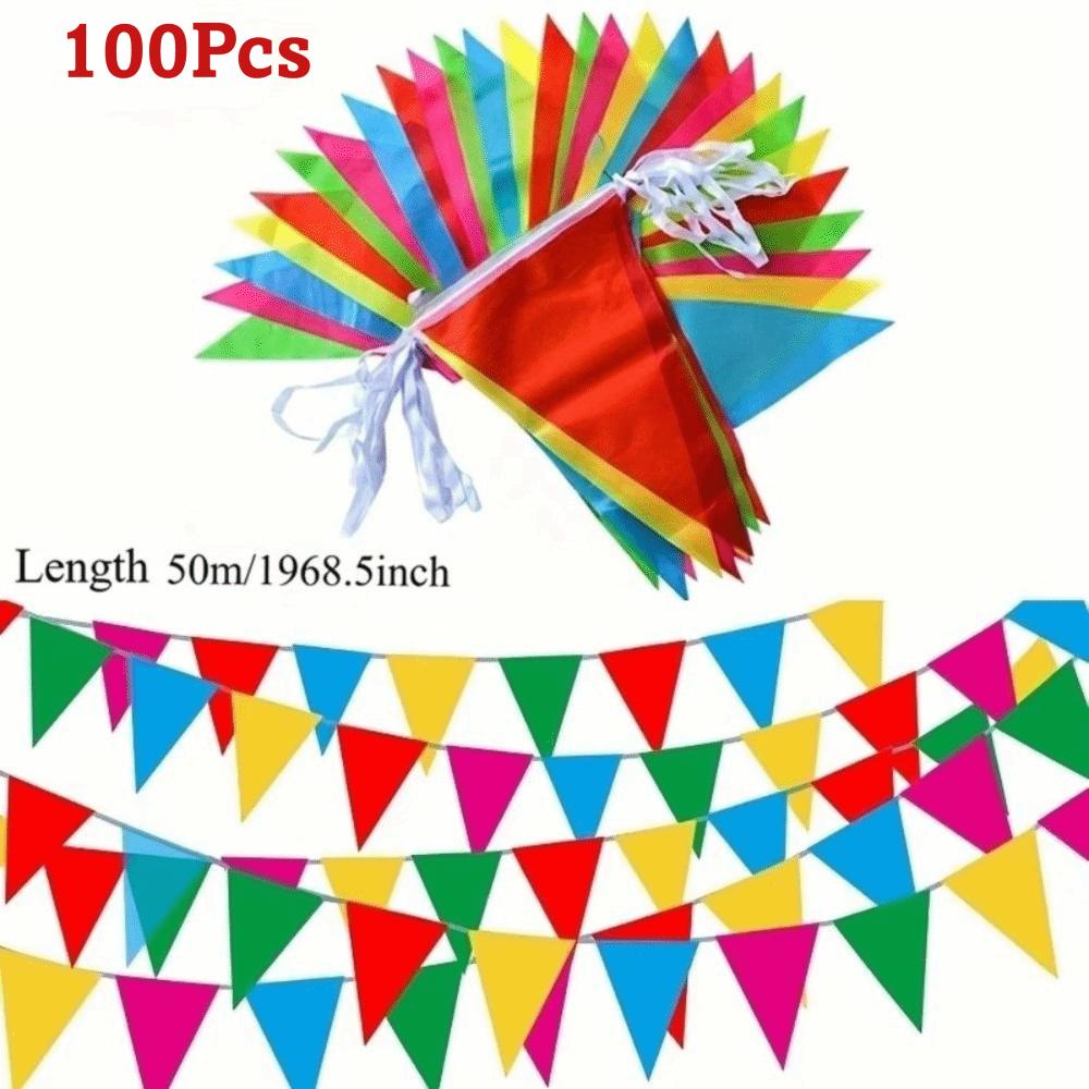 100Pcs Colorful Pennant Banner Triangle Shape Triangle Flags New Flag Garland Hanging Decor