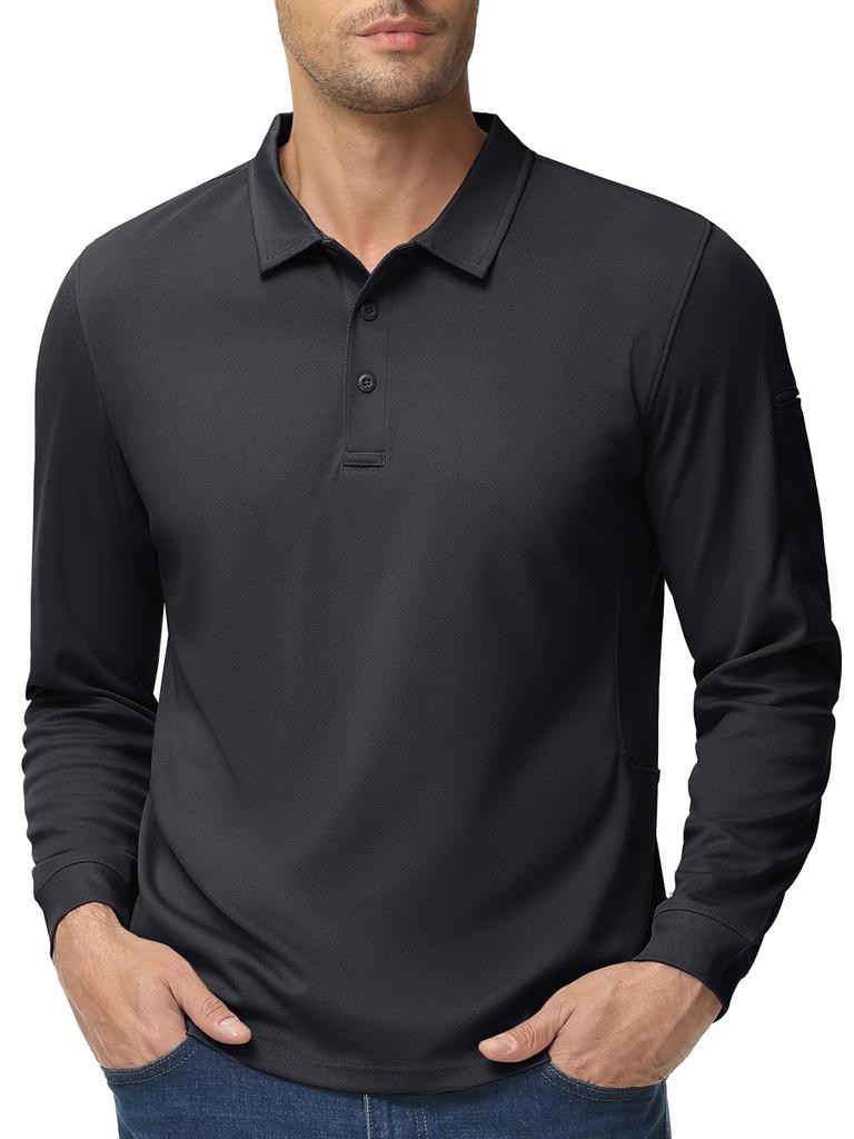 KEFITEVD Long Sleeve Stretch Golf Polo Work Polo Collared Perfect for Size L Men's Shirt, Quick-Drying, Shirt, Shirt, Spring, Black,