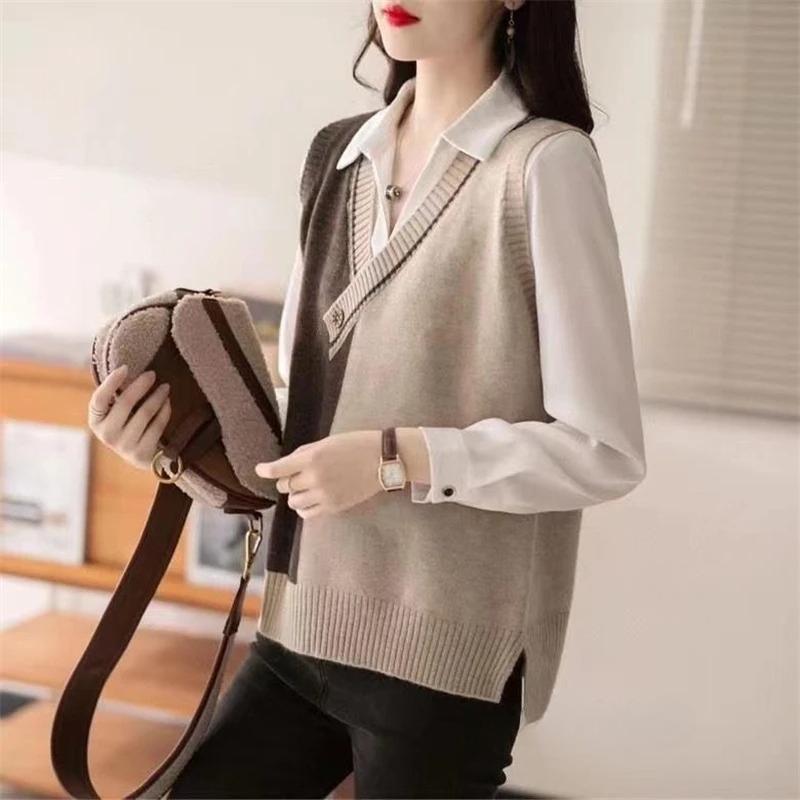 Herbst Winter V-Ausschnitt Ärmellos Mode Damen Pullover Weste Mantel All-Match Freizeit Damen Strickweste Oberbekleidung