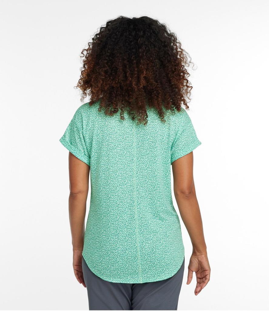 LL Bean Streamside Short Sleeve Split Neck US Fit Faded Jade Geo 1000118343 Women's Tee, Print, Petite, XS, Green,