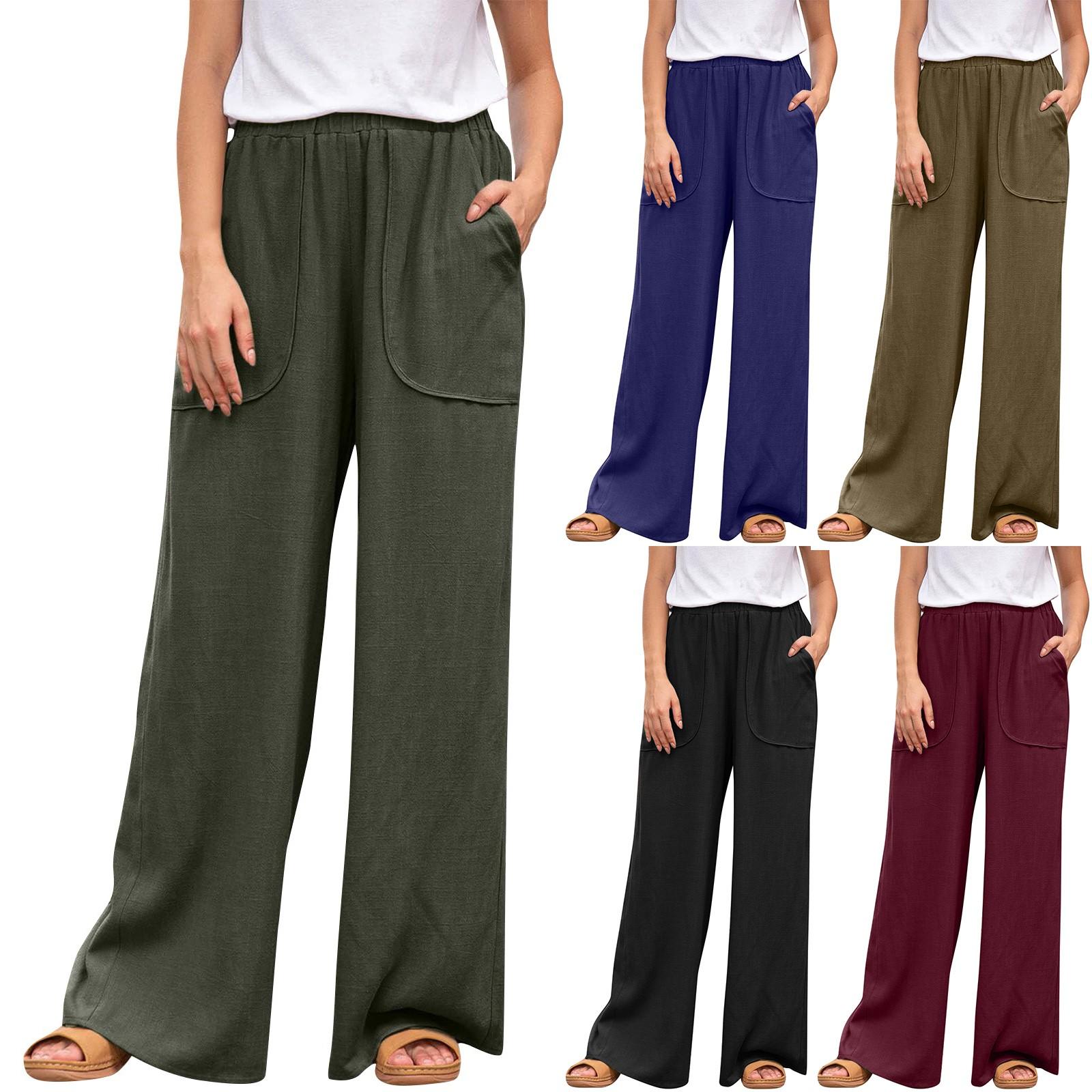 

Широкие брюки для женщин, мешковатые брюки-палаццо с высокой талией, повседневные брюки-клеш со сборками и эластичной резинкой на талии XXL