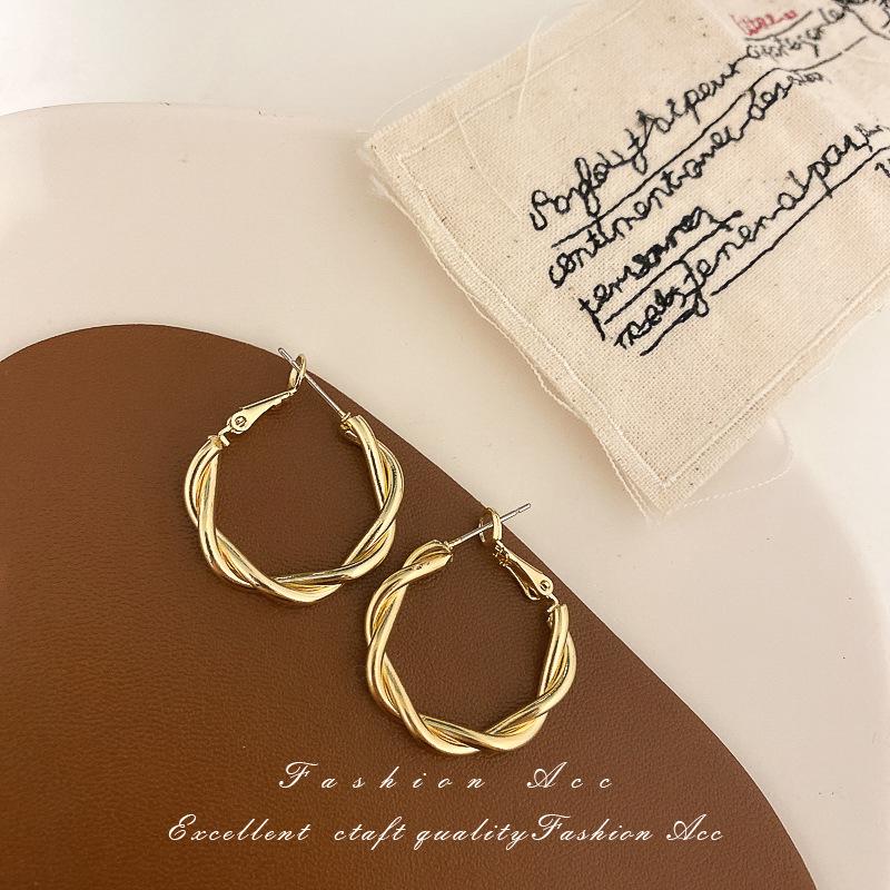 Metal wind round geometric earrings niche simple versatile stud earrings ins fashion high-end earrings