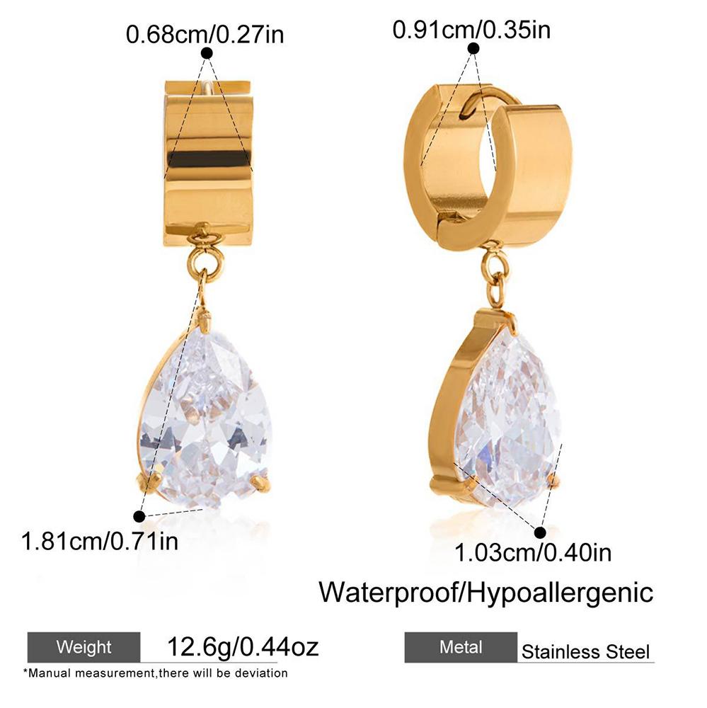 18K Gold Plated Stainless Steel Geometric Zircon Drop Earrings for Women Minimalist Dangle Jewelry