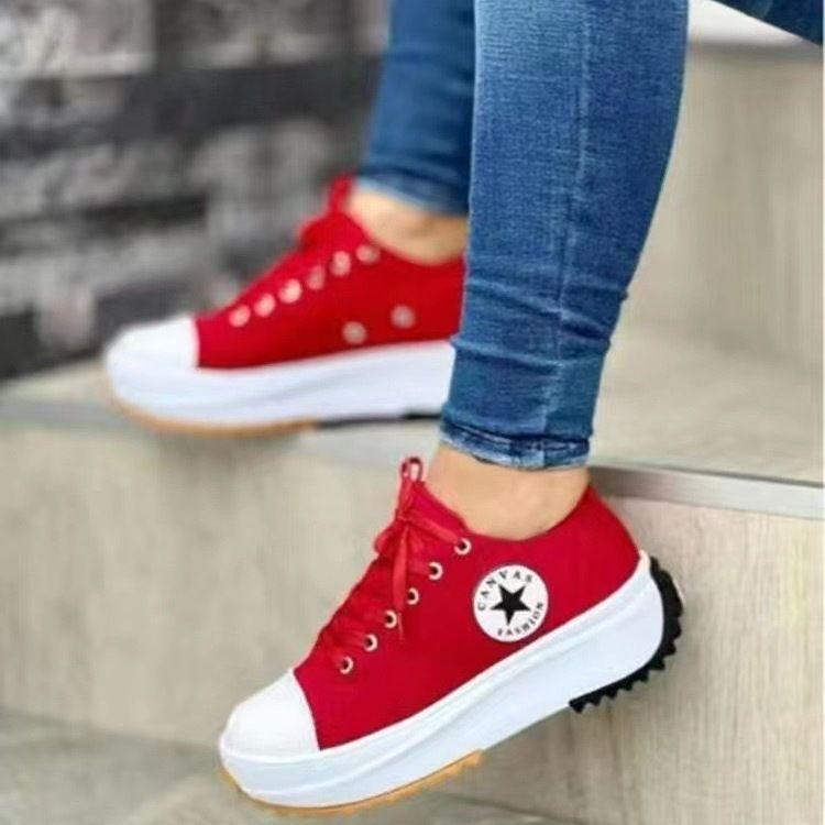 Low-Top Women's Canvas Shoes Spring Season Thick Bottom Platform Casual Footwear Plus Size Slip-On Casual Shoes