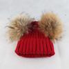 Kids Knitted Beanie Hat With Double Pom Poms Striped Ribbed Cuffed Winter Warm Boys Girls