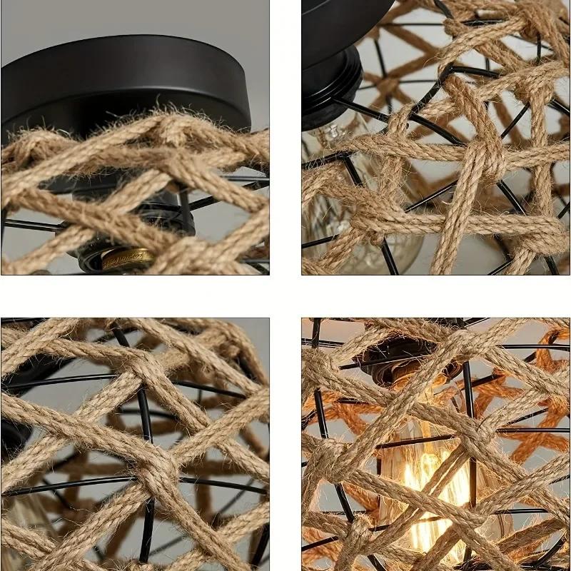 Hemp Rope Ceiling Light Fixtures Natural Woven Rattan Wicker Chinese Style Lampshade Hallway Decor Lighting Eco Friendly Lamp