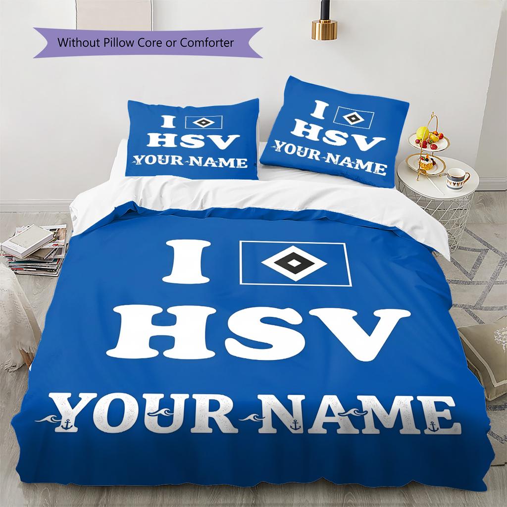 Benutzerdefinierte Bettwäsche mit HSV-Logo, Steppbett-Set, Bettbezug, Kissenbezug, Heim-Geburtstagsgeschenk(1 Bettbezug + 2 Kissenbezüge, ohne Füllung) -HE70