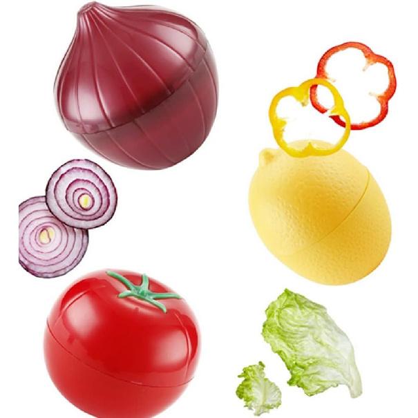 Vegetable and Fruit Storage Containers for Fridge, 5 Pcs BPA Free Reusable Food Saver - Tomato, Avocado, Onion, Lemon Keeper Holder - Refrigerator
