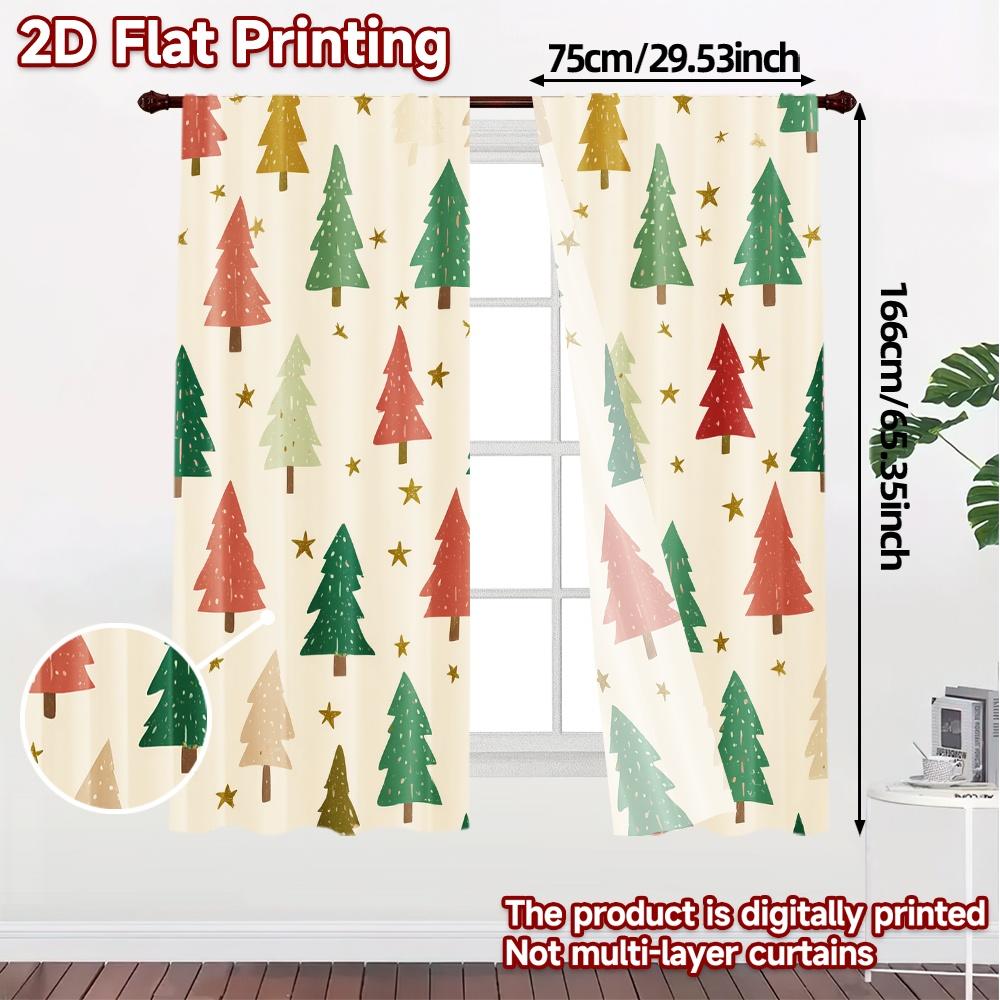 Flat Printing Jit Curtains Without Rod Festive Evergreens Chic Versatile Durable Polyester Holiday Set Of 2 Made
