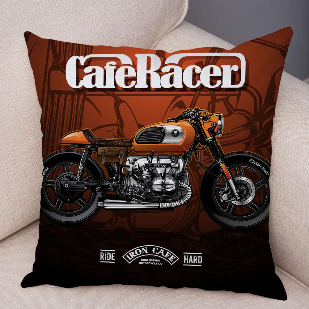 Colorful Motorcycle Cushion Cover Decor Vintage Style Bike Race Pillowcase Soft Plush Pillow Case for Sofa Home Car 45x45cm