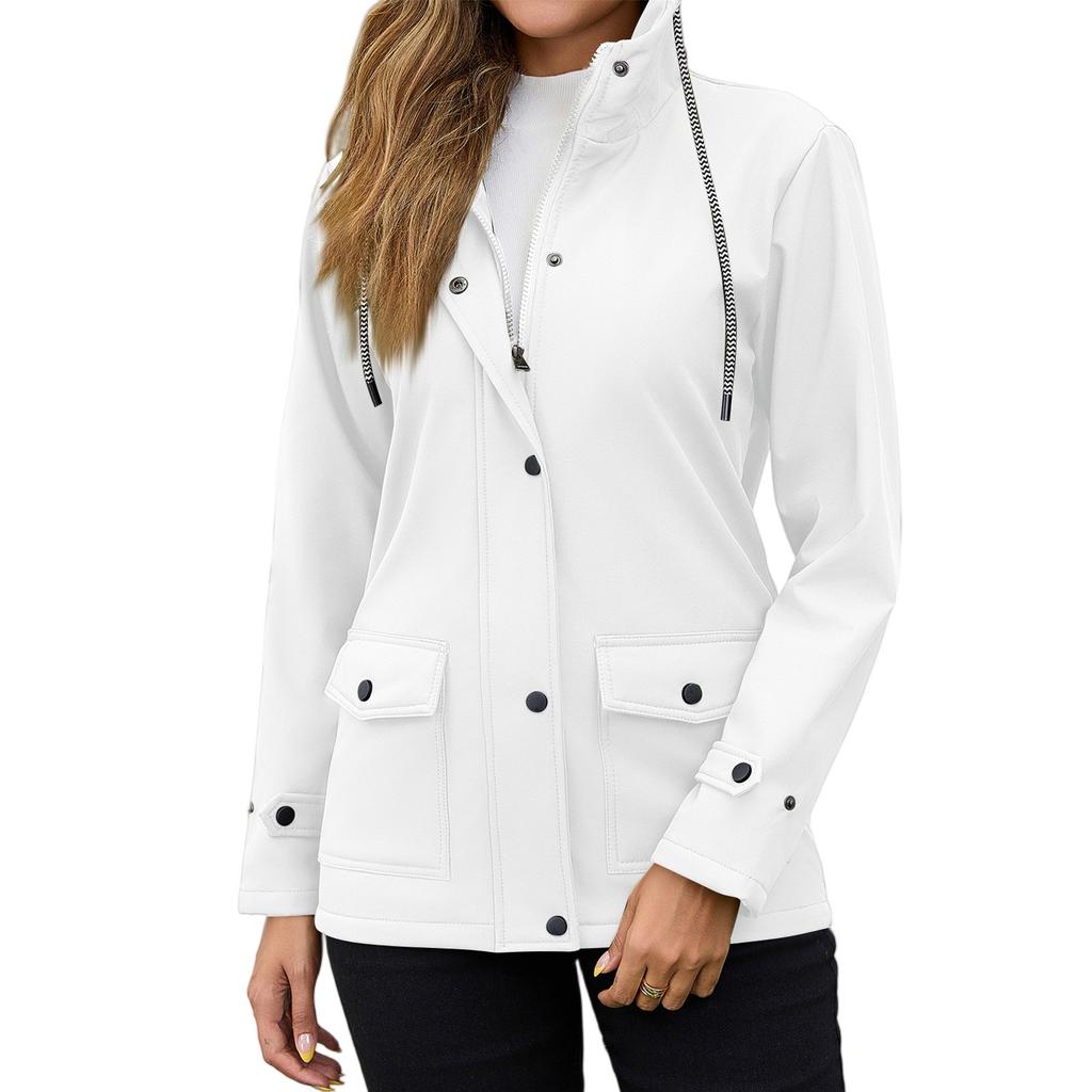 Womens Raincoats With Hood  Lightweight Outdoor Hooded Waterproof Windbreaker Solid Trench Coat Jacket Plus Size