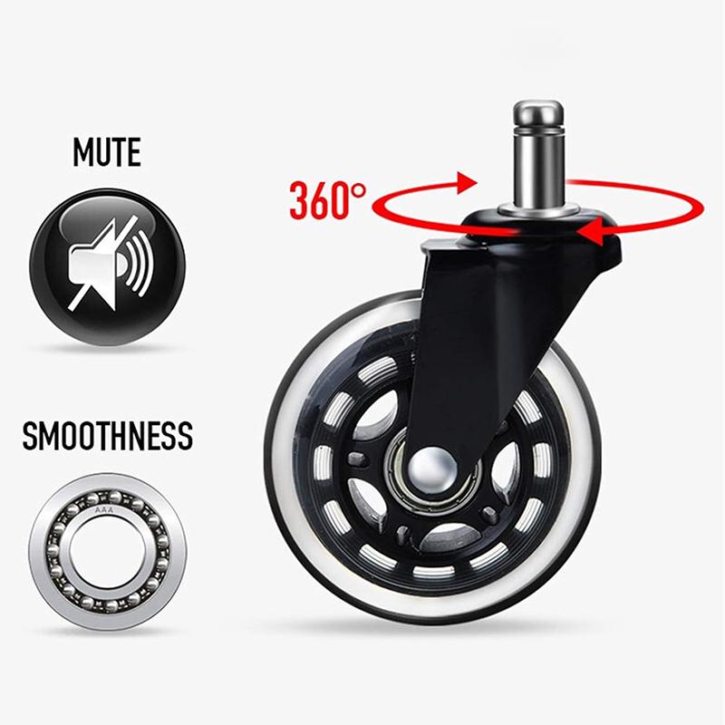 1Pcs Office Chair Caster Wheels Heavy Duty & Safe For All Floors Including Hardwood 3" Rubber Replacement For Desk Floor