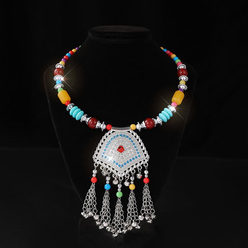 Retro Yunnan Ethnic Style Collar Women's Handmade Imitation Miao Silver Beaded Exaggerated Necklace Set Chain Stall Necklace