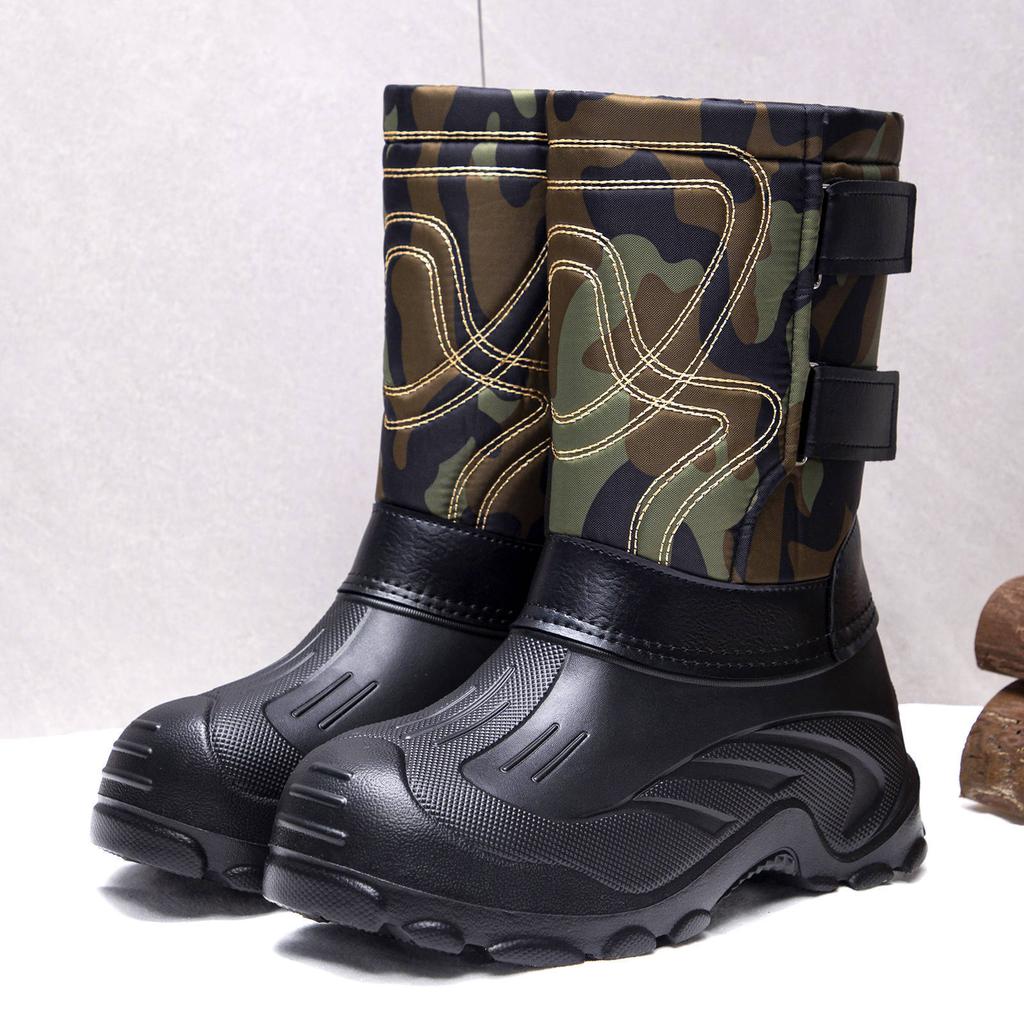 Men's Waterproof Snow Booties Winter Mid Calf Duck Boots Insulated Warm Fur Lined Non Slip Rubber Hiking Work Boots Outdoor Walking Shoes for Men