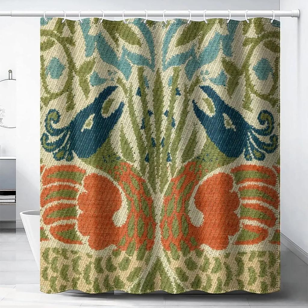 William Morris Shower Curtain,Green Shower Curtain Set For Bathroom Heavy Weight Fabric Decorative Bath Curtain Washable Curtain