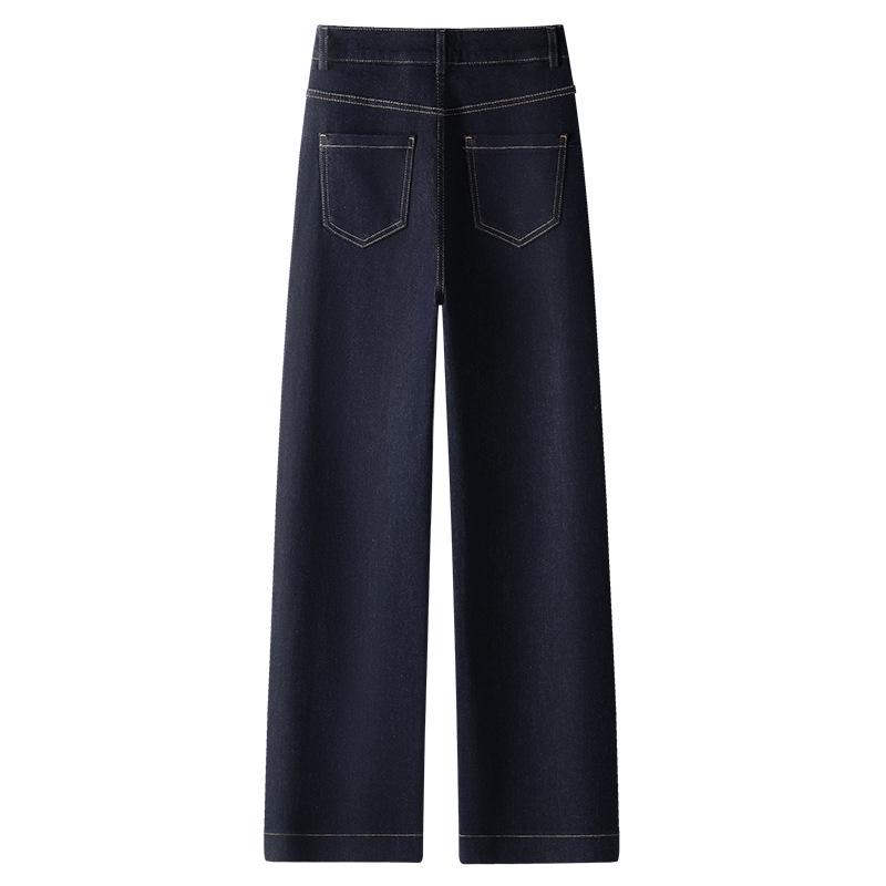 2024 Women's Fleece-Lined High-Waist Wide-Leg Blue Jeans