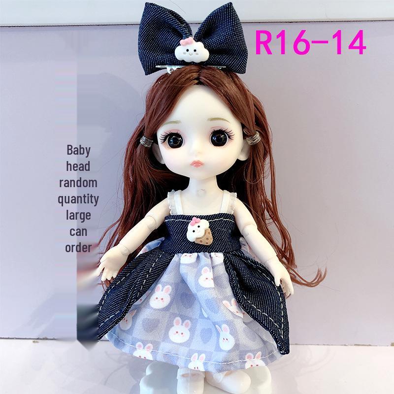 16cm 8-Point BJD Princess Doll with Denim Wedding Dress & Accessories - 6" Dress-Up OB11 Clothes, Tops, and Shorts