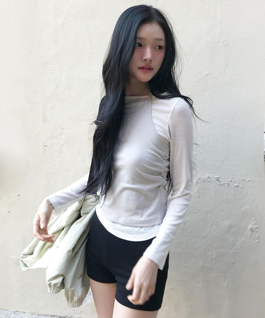 LETTER FROM MOON Shirred Halterneck Layered T-Shirt (Ivory)