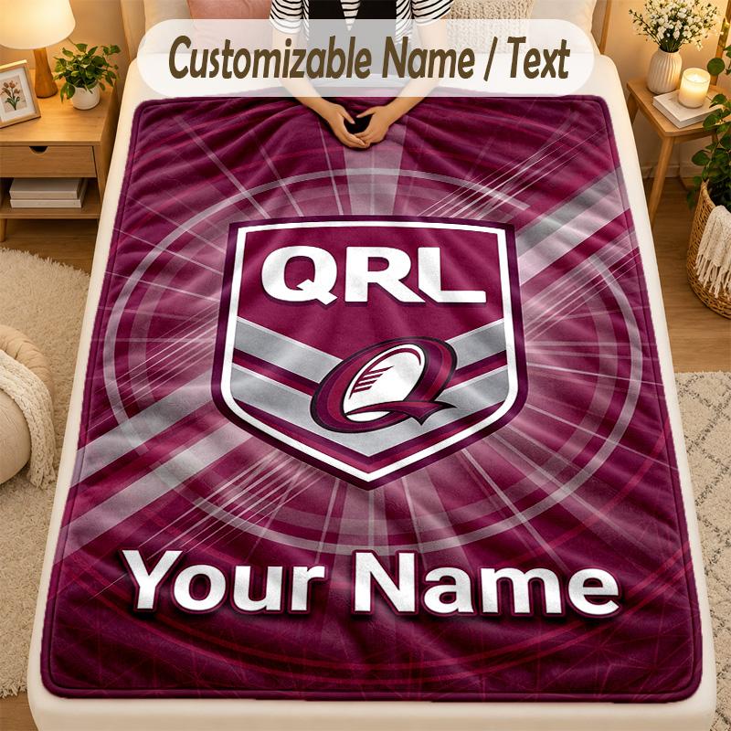 Flannel BlanketQueensland Maroons Custom Name Text Personalized Soft Warm Throw Blanket Home Decor Gift