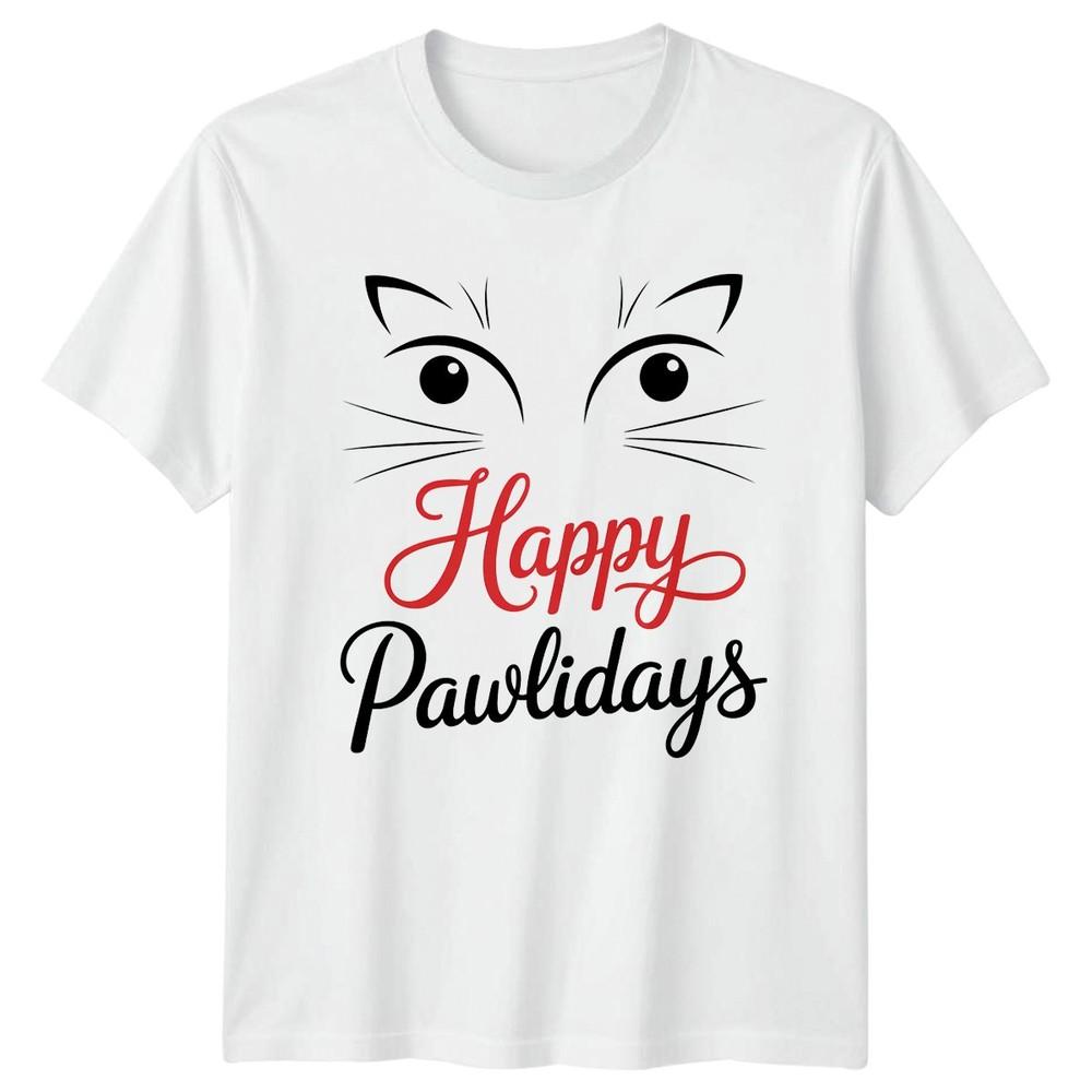 Happy Pawlidays Cats Holiday Animals Graphic Unisex Unisex Unisex Tee S