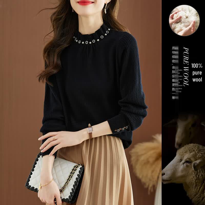 Oudif Women s Semi-High Neck Knit Sweater M