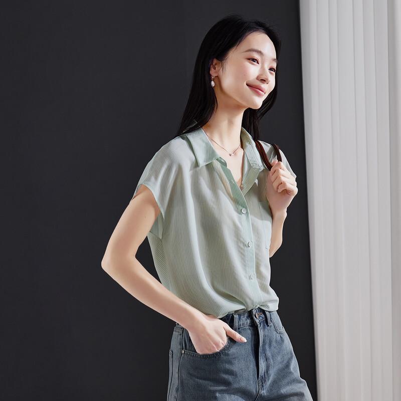 SOFSIL 2026 Summer Silk Blend Short Sleeve Lapel Shirt M