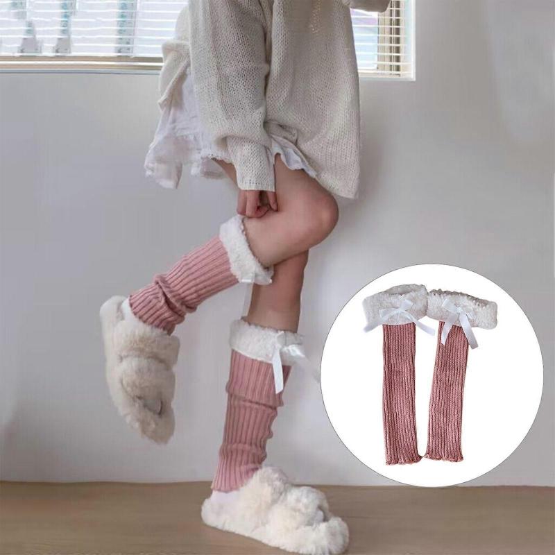 Women Knitted Winter Stocking Leg Warmers Long Socks Boot Cuffs Toppers Legging Pads Knee Brace Pads Knee Warmers Sleeve  White