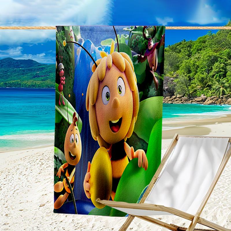 Serviette de plage ultra-douce sur le thème de Maya l'Abeille, Idéale pour la piscine - le camping, la plongée - Essentiel de voyage parfait, Serviette de plage vibrante.