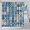 Blue And Yellow Tiles Shower Curtain Modern Retro Textures Morocco Mosaic Portuguese Mediterranean Shower Curtain For Bathroom