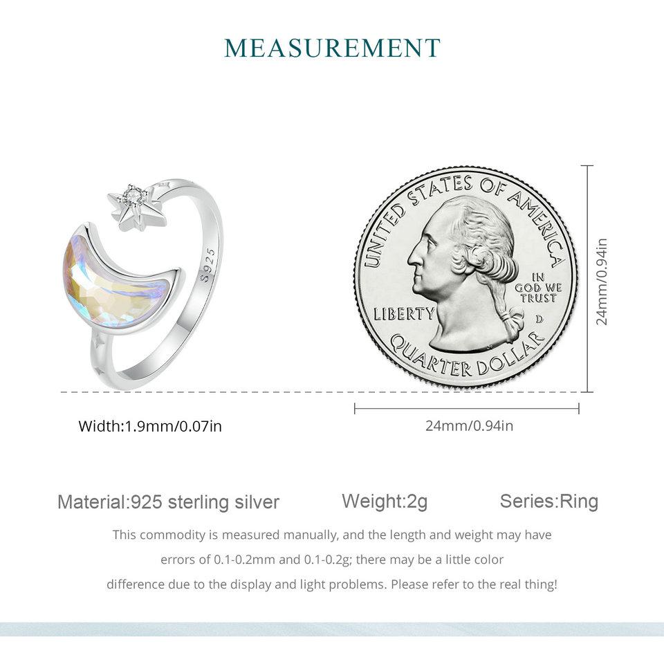 WOSTU 925 Sterling Silver Moon Star Open Ring For Women Rainbow Moonstone Zircon Adjustable Rings Lovely Party Jewelry Gift New