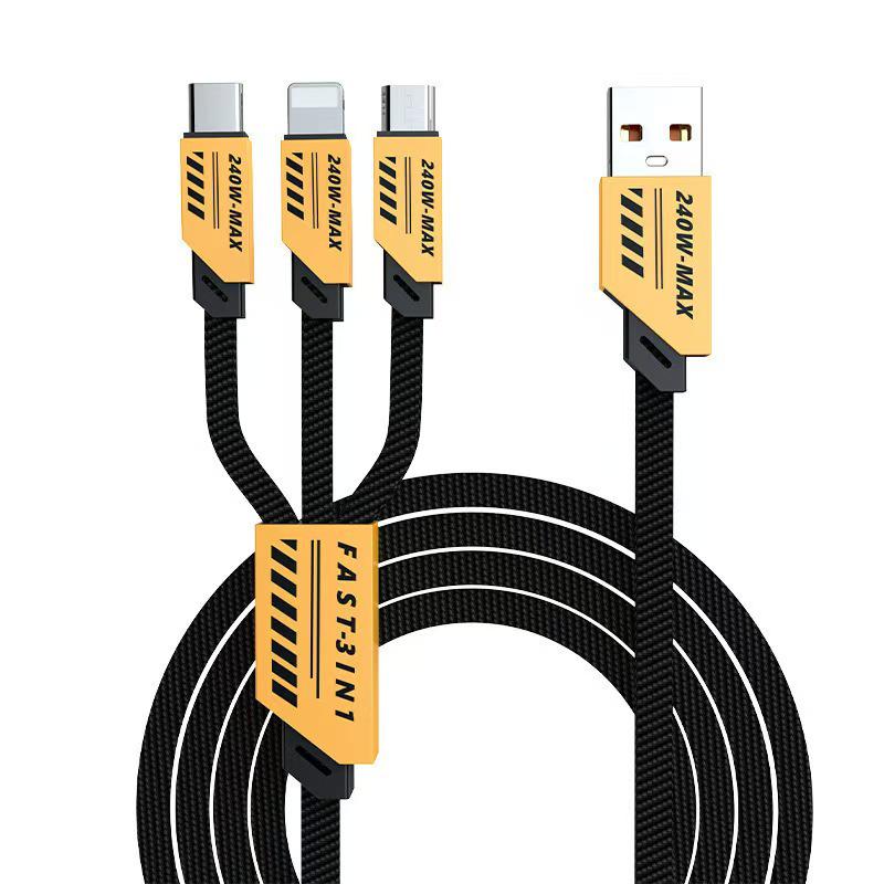 240W 3-in-1 Fast Charging Cable for Apple, Huawei, Type-C Devices