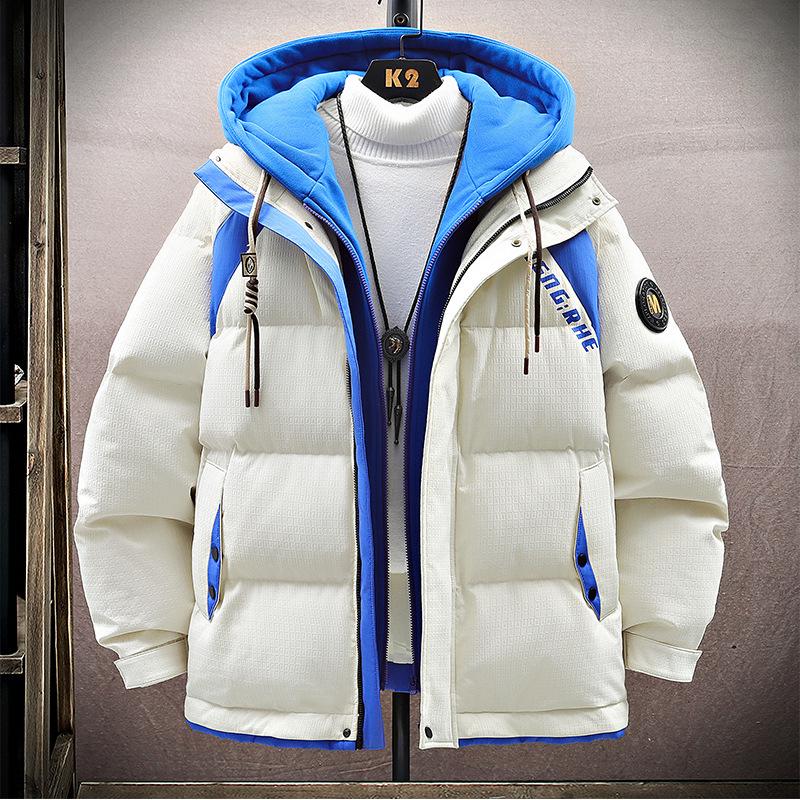 

Men s Winter Color Block Hooded Cotton Jacket - Thick Warm Outerwear for Teens L світло-синій колір