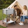 Chariot Glacière à Roulettes en Acier Inoxydable 42,4 L, Glacière Verticale d'Extérieur sur Roues, Couvercle Coulissant, Étagère, pour Terrasse Jardin