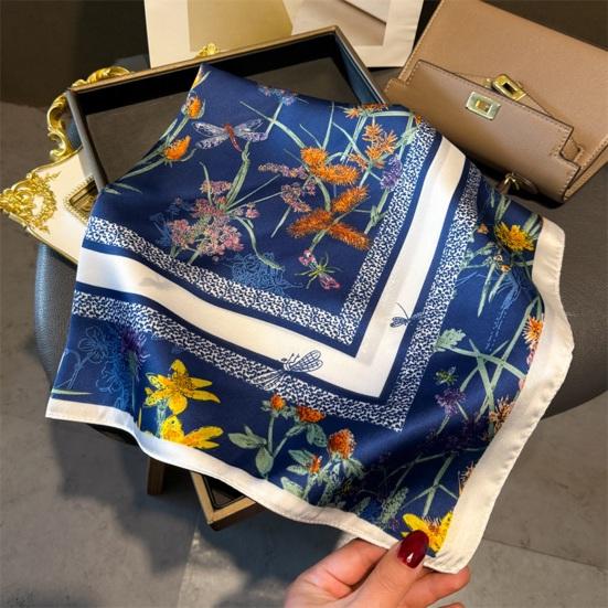 Silky Scarf Smooth Silk-Like Texture Neck Gaiter Floral Geometric Print Neckerchief Versatile Professional Accessory