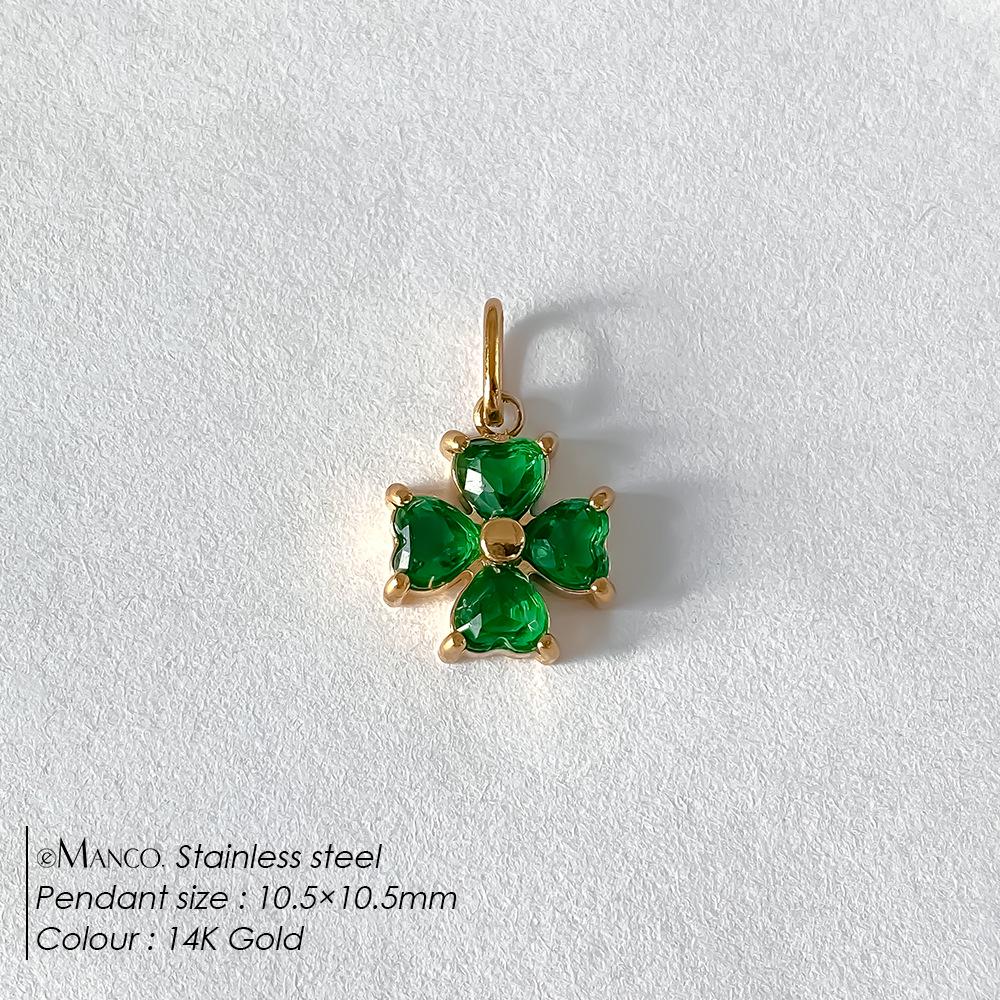 

eManco Подвеска-клевер из нержавеющей стали с позолотой 14 карат и разноцветным цирконом для серег или ожерелья своими руками зелёный