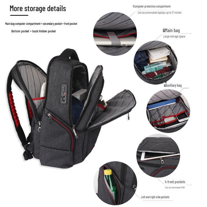 Męski plecak antykradzieżowy, wodoodporny, wielofunkcyjny - Idealny na podróże, rekreację, wspinaczkę górską i do użytku z laptopem.