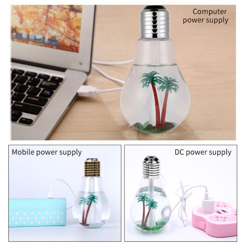 Fashion Light Bulb Shape Humidifier with Soothing Night Light USB Portable Technology Plastic Texture for Bedroom Decors