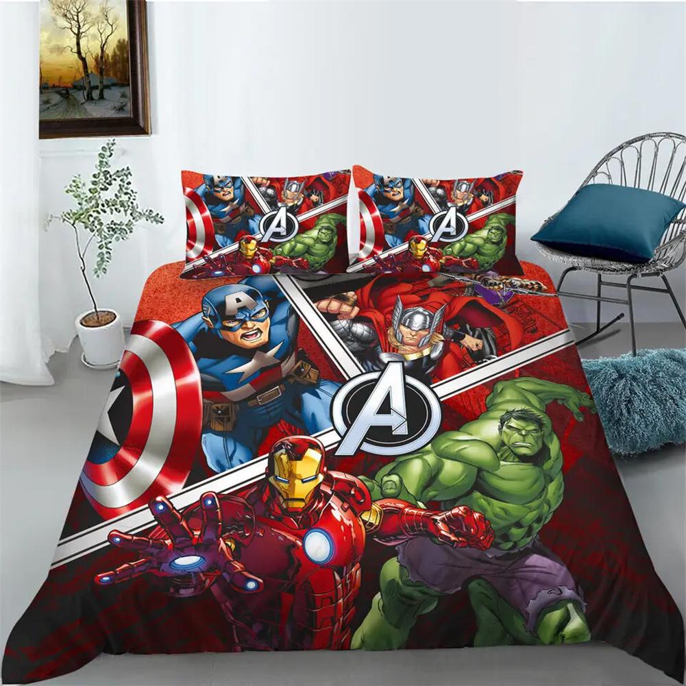 Set Copripiumino Singolo in Poliestere-Cotone con Federa 75x50cm, Personaggio Anime Eroe Hulk per Bambini, Set Biancheria da Letto Reversibile 2 Pezzi