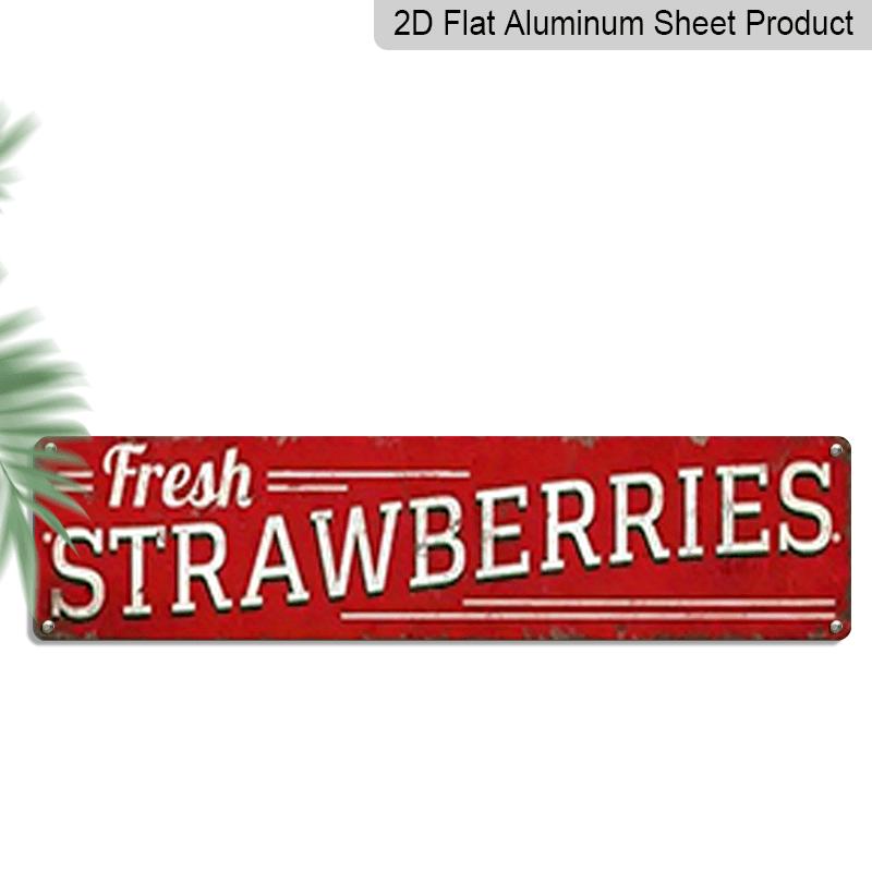 

2D Flat, 1pc, 3.94 X 15.74 Inches Aluminum Decorative Sign - Vintage Fresh Strawberries Aluminum Metal Sign - Rustic Farmhouse Decor for Kitchen 40cm x 10cm