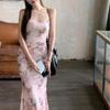 Butterfly Print Spaghetti Strap Waist-Hugging Backless Bodycon Dress for Women - Long, Summer Style