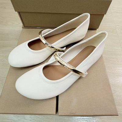 Fashion Autumn White Women Mary Janes Shoes Metal Ring Strap Round Toe Comfort Footwear Brand Designer Non-slip Leisure Female Flats