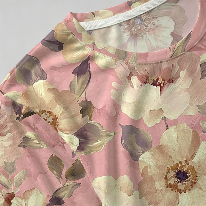 Women’s Basic Floral Short Sleeve Top Relaxed Soft Casual Tee,Minimalist Design Comfortable & Versatile for Coffee Shop Days