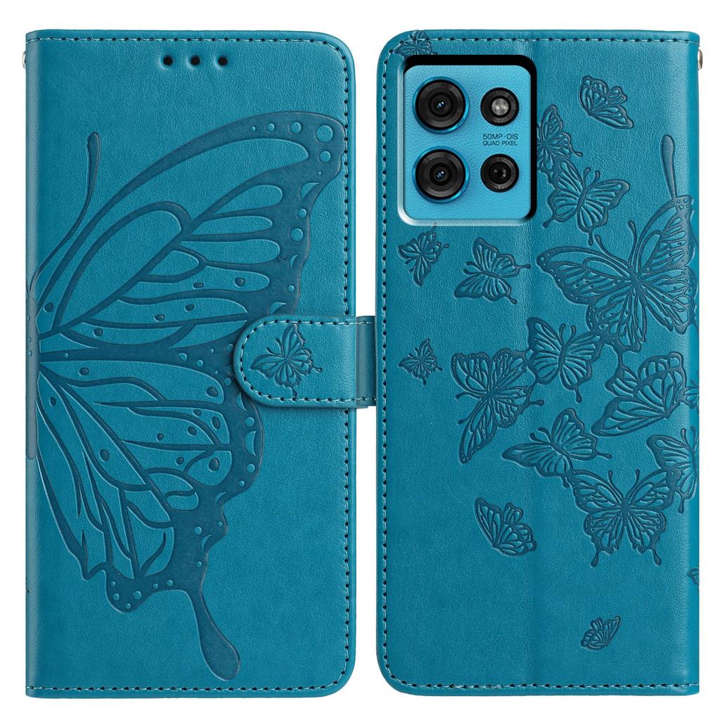 For Motorola Moto G75 5G Case Butterfly Imprinted Wallet Stand PU Leather Flip Phone Cover with Strap